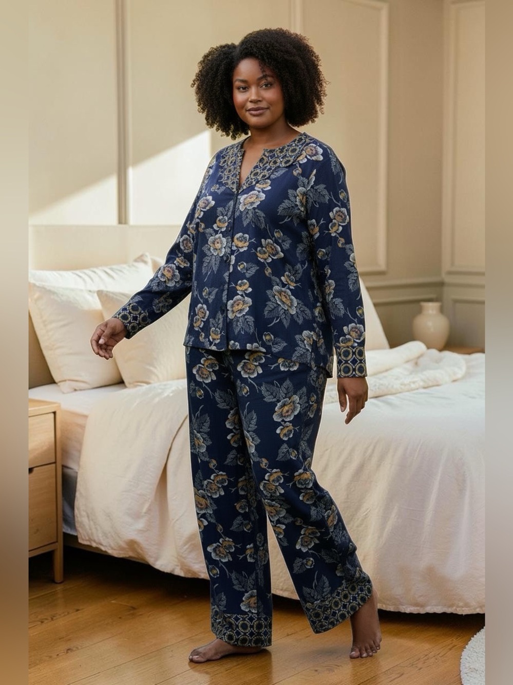 Vera Bradley Two Piece Button Down Pajama Set, Size XL
